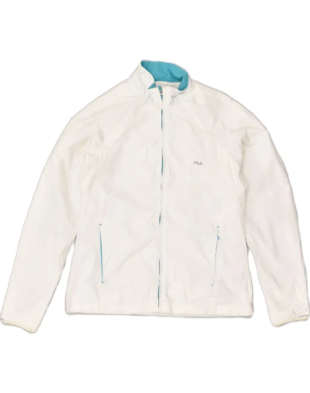 FILA Womens Tracksuit Top Jacket UK 14 Medium White Polyester Embroidered Jacket Appliqued Jacket Beaded Jacket FILA Womens Tracksuit Top Jacket UK 14 Medium White Polyester Embroidered Jacket Appliqued Jacket Beaded Jacket