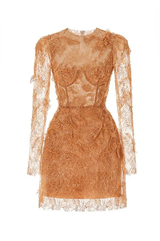 HONEY BEADED LACE MINI DRESS Cozy Satin Mini Dress