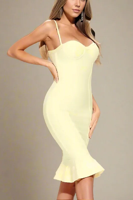 Joy Bandage Midi Dress - Sun Yellow Comfortable Adjustable Strap Midi Dress