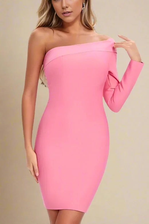 Kelly Long Sleeve Bandage Mini Dress - Hot Pink Classic Solid Mini Dress