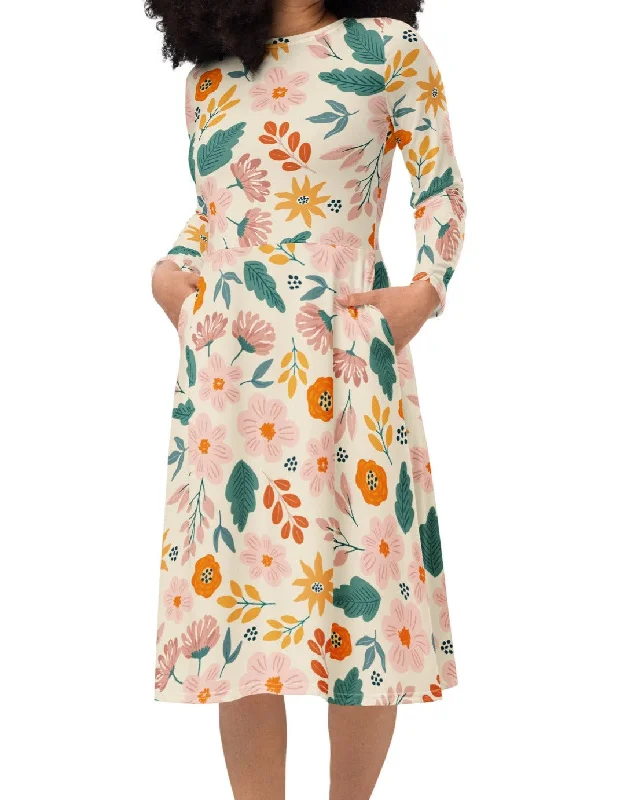 Kiss of Autumn Floral Midi Dress (S-4XL) Stylish Satin Midi Dress