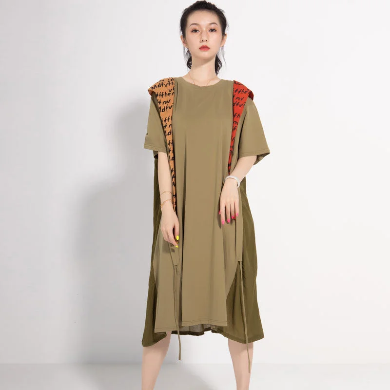 Leisure Linen Summer Women Plus Sizes Midi Dresses Comfortable Short Sleeve Midi Dress