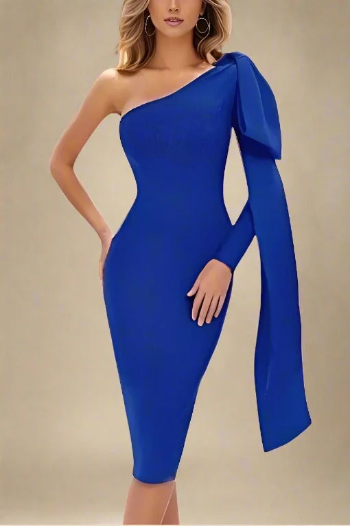 Lela Long Sleeve Bandage Midi Dress - Royal Blue Chic Off-Shoulder Midi Dress