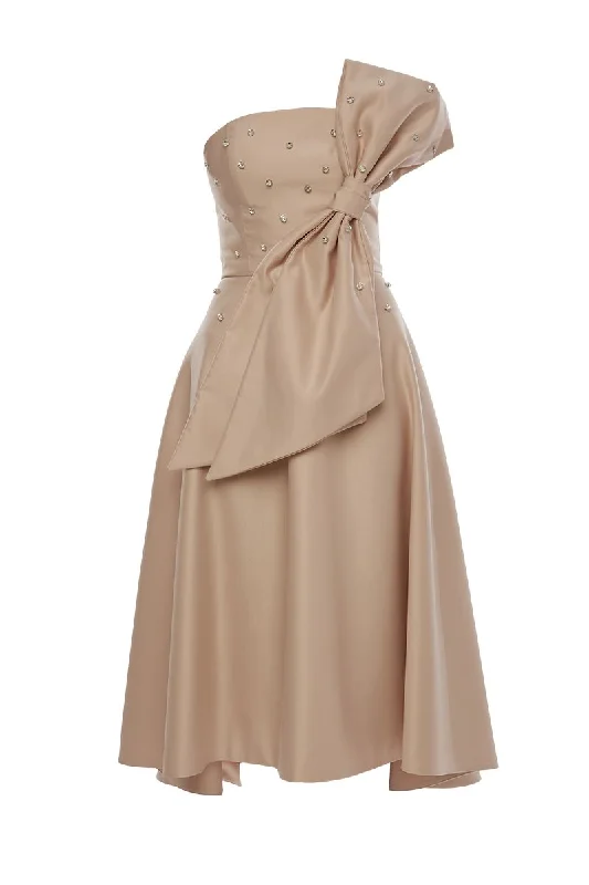 MIA DIAMOND APRICOT MIDI DRESS WITH SIDE BOW Stylish Wraparound Midi Dress