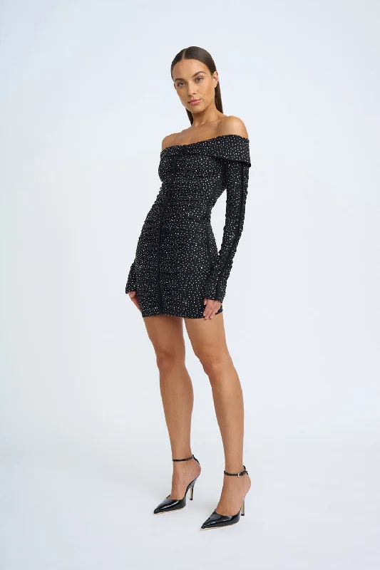 Night Shine Party Mini Dress | Final Sale - Black Comfortable Wrap Mini Dress