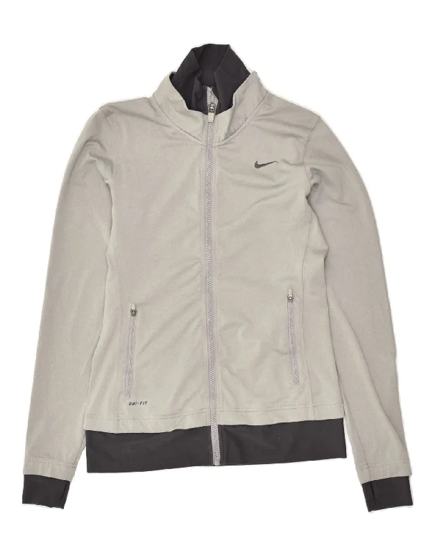 NIKE Womens Dri Fit Tracksuit Top Jacket UK 10 Small Grey Polyester Satin Jacket Silk Jacket Chiffon Jacket NIKE Womens Dri Fit Tracksuit Top Jacket UK 10 Small Grey Polyester Satin Jacket Silk Jacket Chiffon Jacket