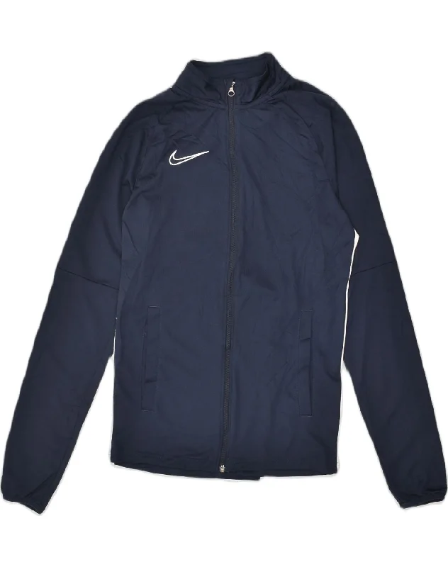NIKE Womens Dri Fit Tracksuit Top Jacket UK 10 Small Navy Blue Polyester Denim Fabric Leather Fabric Suede Fabric NIKE Womens Dri Fit Tracksuit Top Jacket UK 10 Small Navy Blue Polyester Denim Fabric Leather Fabric Suede Fabric