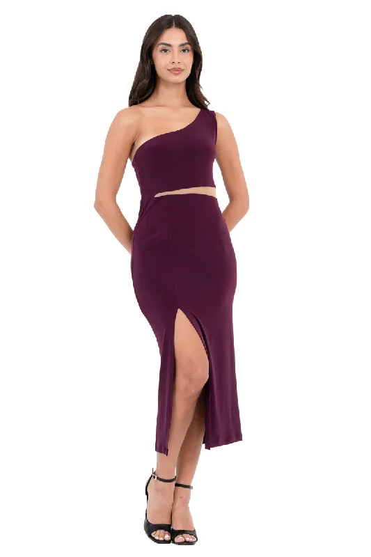 One-Shoulder Midi Dress With Side Cutout Elegant Maxi-Midi Hybrid Dress