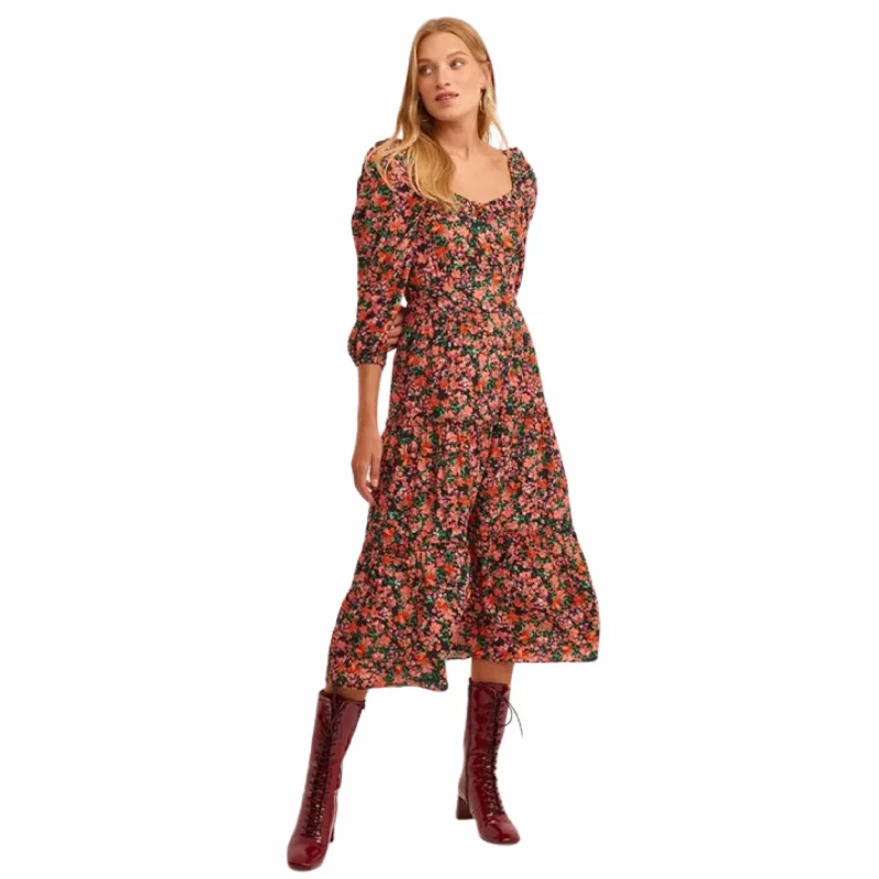 OXXO - Balloon Sleeve Midi Dress Trendy A-Line Midi Dress