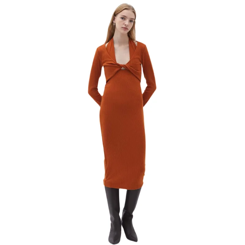 OXXO -  Tile Cut-Out Detailed Midi Dress Elegant Faux Wrap Midi Dress