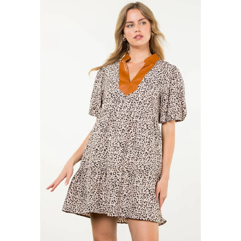 Caryn Puff Sleeve Print Midi Dress Fashionable Plaid Midi Dress