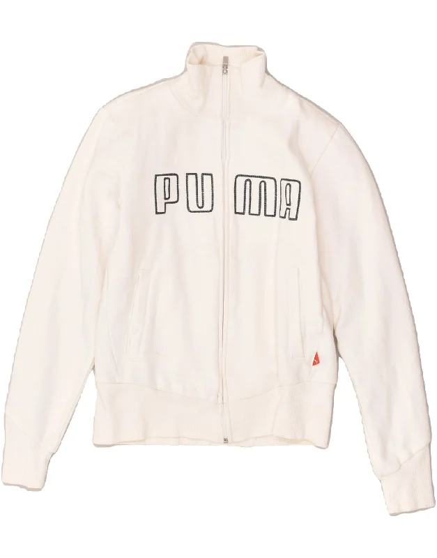 PUMA Womens Graphic Tracksuit Top Jacket UK 10 Small White Cotton Cardigan Sweater Pullover PUMA Womens Graphic Tracksuit Top Jacket UK 10 Small White Cotton Cardigan Sweater Pullover