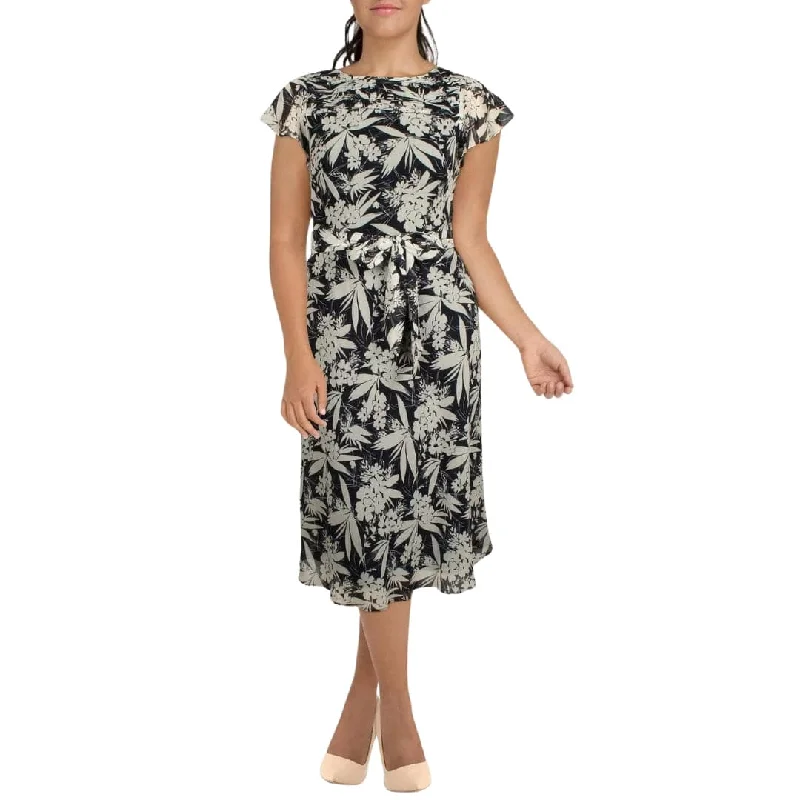 RALPH LAUREN - Georgette Floral MIDI Dress Stylish Color Block Midi Dress