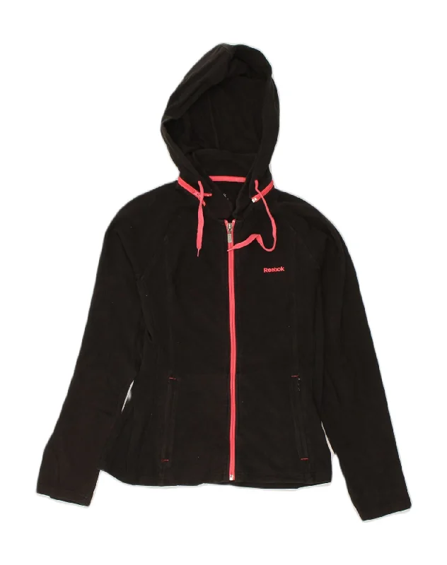 REEBOK Womens Hooded Tracksuit Top Jacket UK 12 Medium Black Cotton V-Neck Jacket Boat Neck Jacket Square Neck Jacket REEBOK Womens Hooded Tracksuit Top Jacket UK 12 Medium Black Cotton V-Neck Jacket Boat Neck Jacket Square Neck Jacket