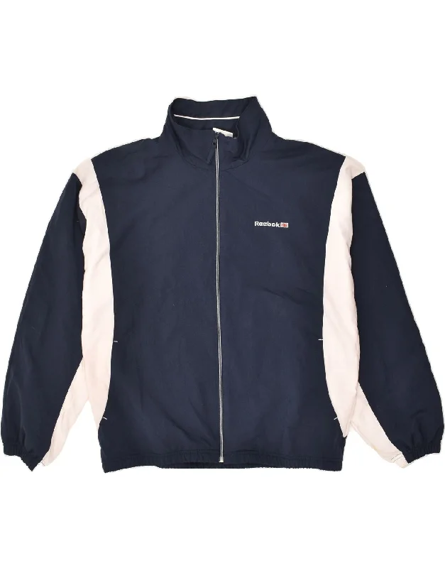 REEBOK Womens Tracksuit Top Jacket UK 18 XL Navy Blue Polyester Rayon Fabric Velvet Fabric Corduroy Fabric REEBOK Womens Tracksuit Top Jacket UK 18 XL Navy Blue Polyester Rayon Fabric Velvet Fabric Corduroy Fabric