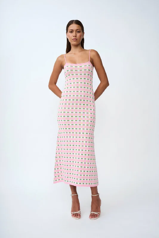 Remy Checker Knit Midi Dress | Final Sale - Pink Green Yellow Comfortable Floral Print Midi Dress