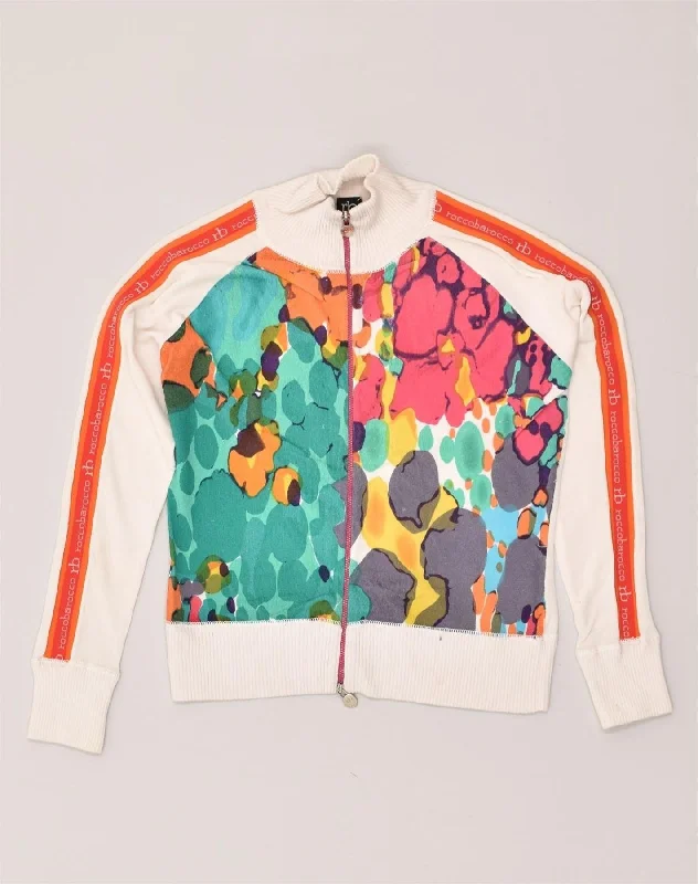 ROCCOBAROCCO Womens Graphic Tracksuit Top Jacket IT 44 Medium White Front Pockets Side Pockets Patch Pockets ROCCOBAROCCO Womens Graphic Tracksuit Top Jacket IT 44 Medium White Front Pockets Side Pockets Patch Pockets