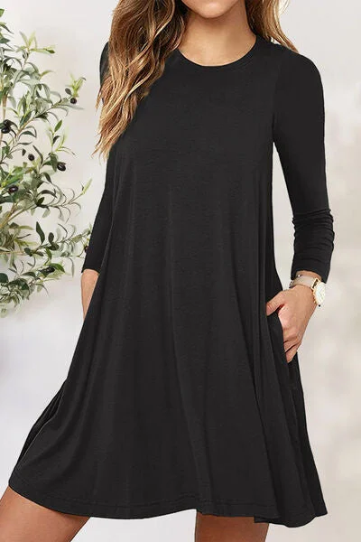 Round Neck Long Sleeve Mini Dress Casual V-Neck Mini Dress