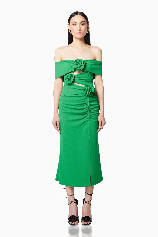 Sardinian 3D Midi Dress in Green Comfortable Stretch Midi Dress