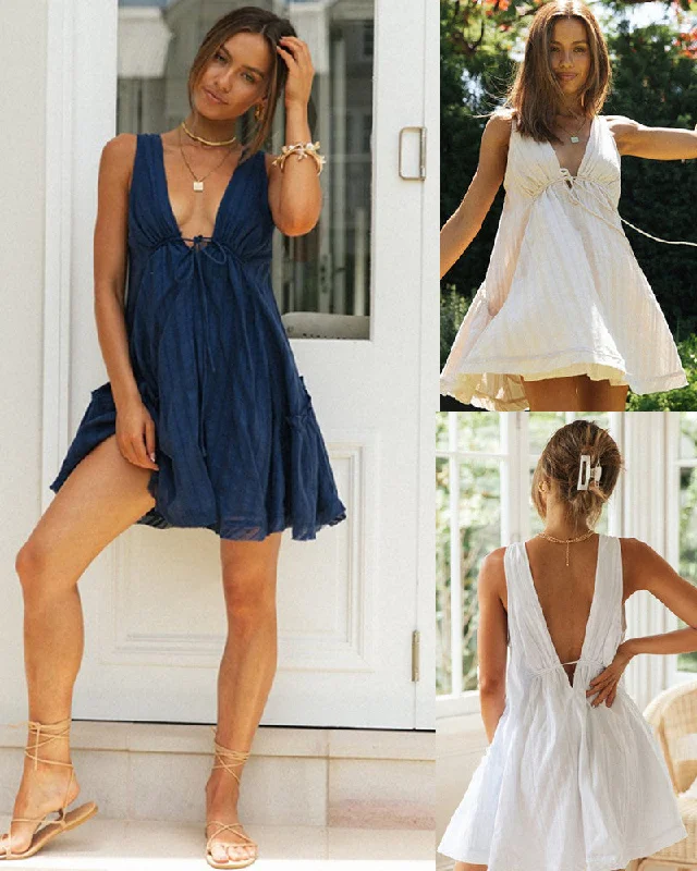 Sexy V Neck Drawstring Irregular Mini Dresses Stylish Summer Mini Dress