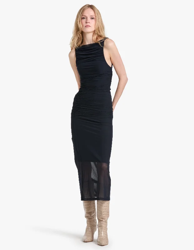 Saria Midi Dress - Midnight Cozy Spaghetti Strap Midi Dress