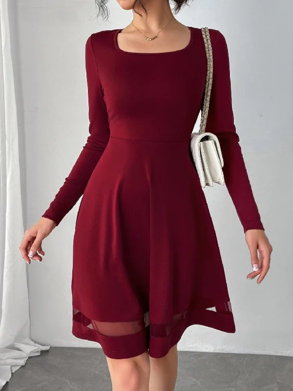 Square Neck Long Sleeve Mini Dress Chic Sleeveless Mini Dress