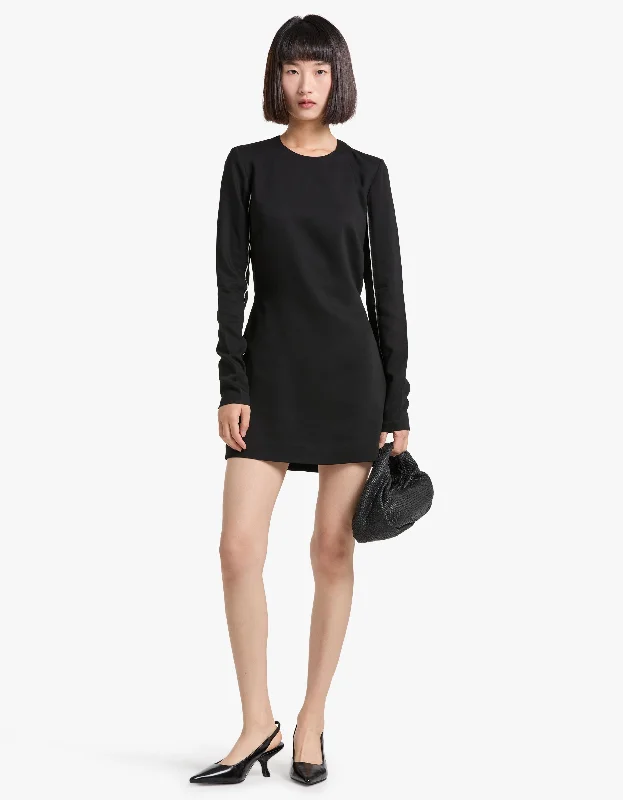 Raw Edge Mini Dress - Black Cozy Long Sleeve Mini Dress