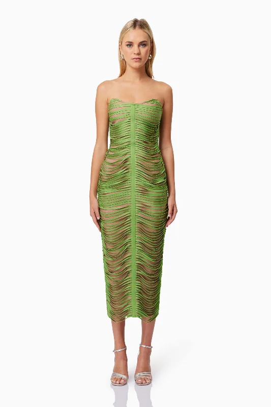 Stella Strapless Midi Dress In Green Fashionable Off-Shoulder Dress Midi