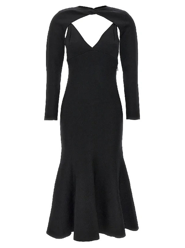 Stretch Knit Midi Dress Elegant Maxi-Midi Hybrid Dress