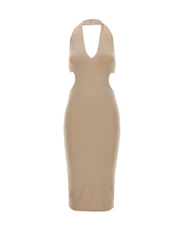 Stretch Midi Dress Trendy Bodycon Midi Dress