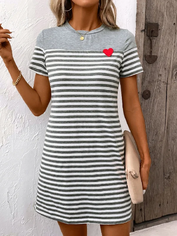 Striped Round Neck Short Sleeve Mini Dress Comfortable Casual Mini Dress