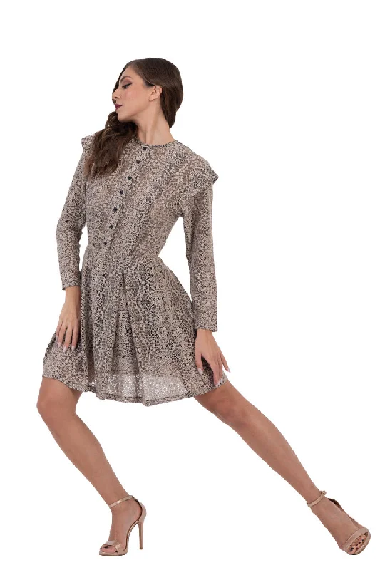 Taupe Lace Mini Dress With Long Sleeves Fashionable Boho-Chic Mini Dress