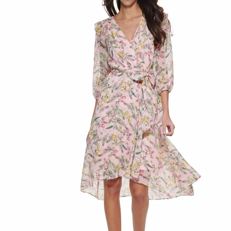 ORIGINAL - Chiffon Faux-Wrap MIDI Dress Fashionable Floral Embroidery Midi Dress