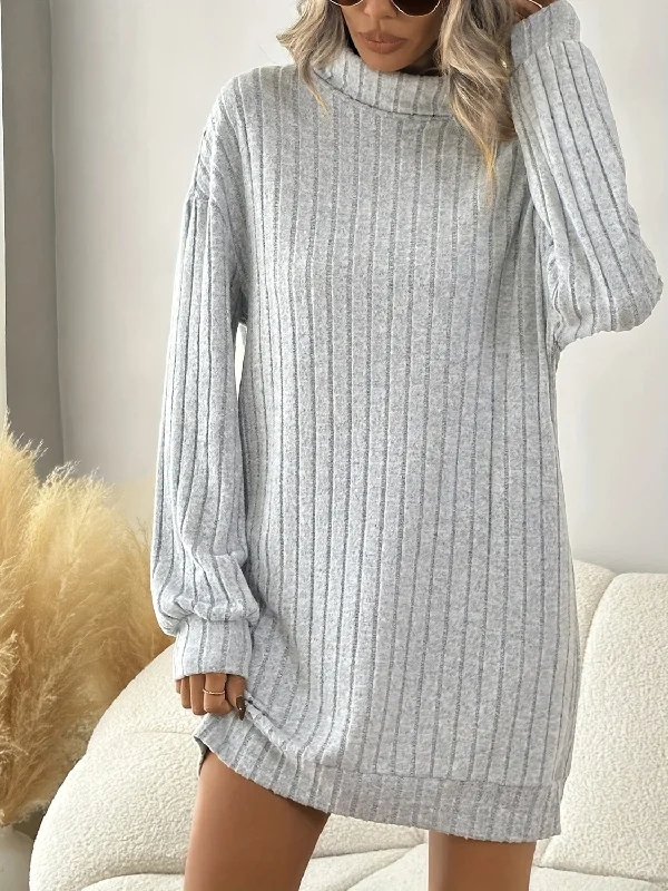 Turtleneck Dropped Shoulder Long Sleeve Mini Dress Trendy Lace Mini Dress