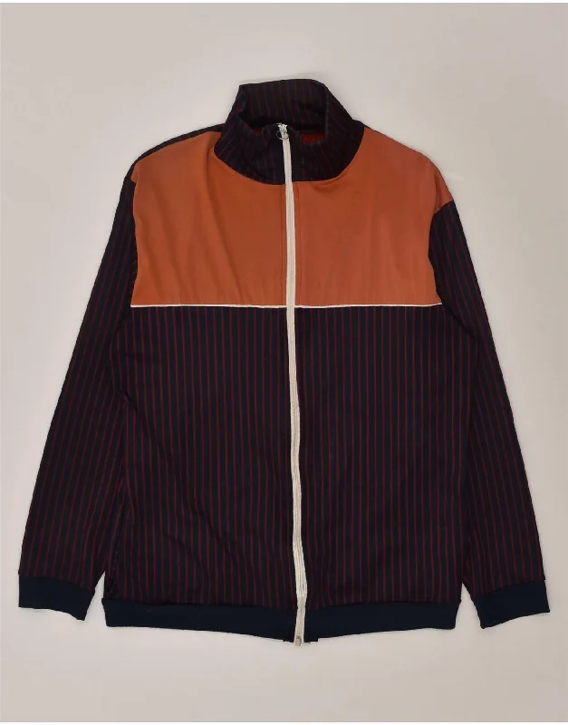 VINTAGE Womens Tracksuit Top Jacket UK 18 XL Navy Blue Colourblock Welt Pockets Slit Pockets Flap Pockets VINTAGE Womens Tracksuit Top Jacket UK 18 XL Navy Blue Colourblock Welt Pockets Slit Pockets Flap Pockets