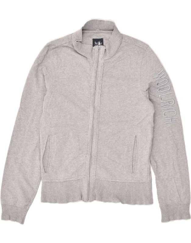WOOLRICH Womens Graphic Tracksuit Top Jacket UK 14 Large Grey Cotton Cotton Fabric Linen Fabric Terry Fabric WOOLRICH Womens Graphic Tracksuit Top Jacket UK 14 Large Grey Cotton Cotton Fabric Linen Fabric Terry Fabric