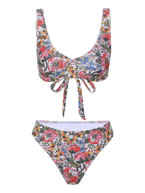 1940s Hippie Floral Wide Strap Swimsuit Quick-Dry Tankini