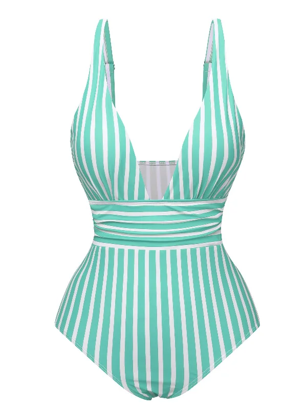 1950s Stripes Spaghetti Strap One-Piece Swimsuit Quick-Dry Swimsuit