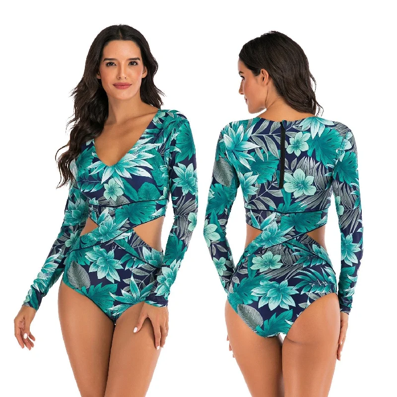 Long Sleeve One Piece Surfing Swimwear Classic Monokini Design