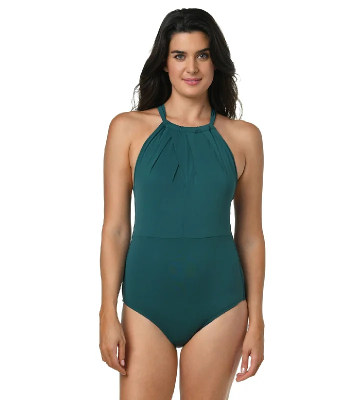 Jantzen Women's Solid Highline One Piece Swimsuit Dashing Green Elegant Swimsuit Bottoms