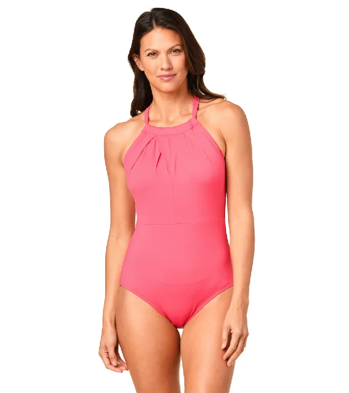 Jantzen Women's Solid Highline One Piece Swimsuit Watermelon Ruffled Swimsuit Top