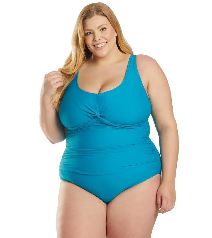 Maxine Plus Size Tricot Twist Front One Piece Swimsuit Emerald Sexy Two-Piece Set