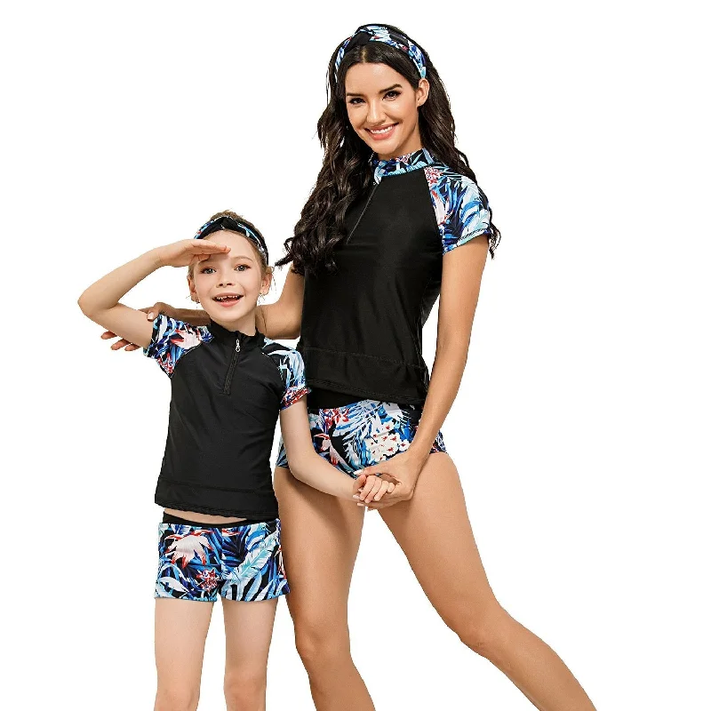 Parent-child Diving Suit Short Sleeve Swimwear V-Neck Swim Dress