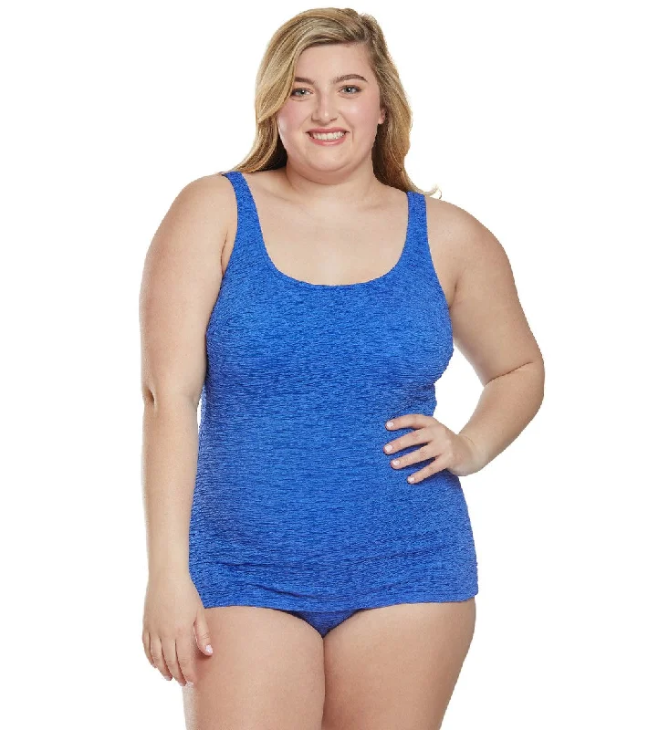 Penbrooke Krinkle Plus Size Sheath Chlorine Resistant One Piece Swimsuit Peri Comfortable Tankini Set