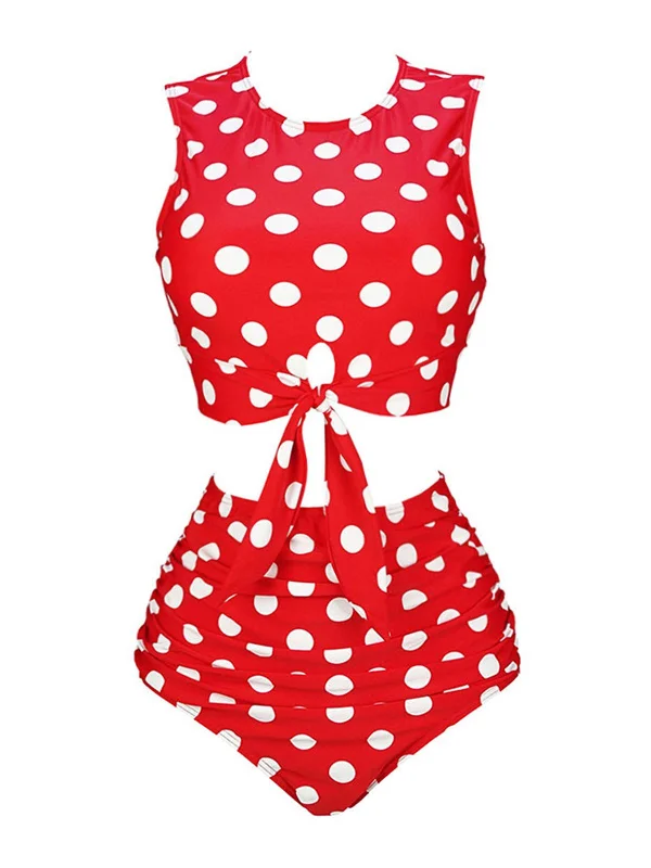 Red 1970s Polka Dots Waist Tie Swimsuit Elegant Swimsuit Bottoms