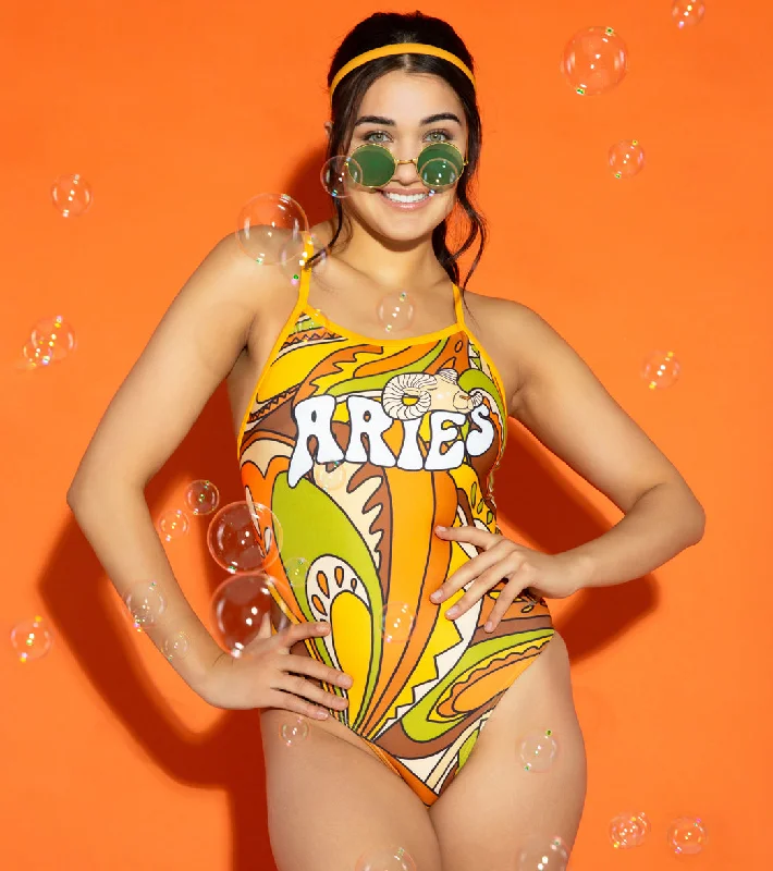 Sporti Groovy Zodiac Aries Thin Strap One Piece Swimsuit (22-44) Tropical Print Bikini