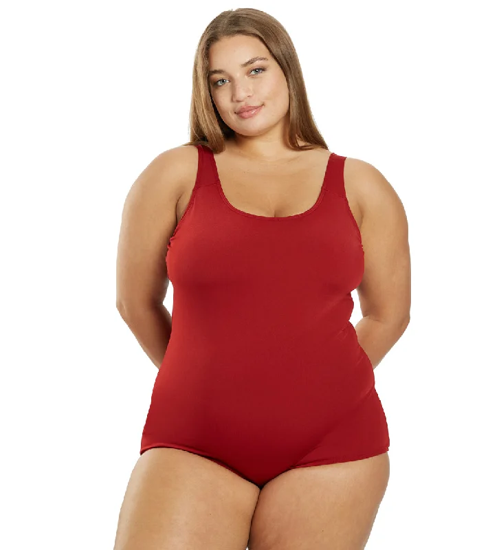 Sporti Plus Size HydroLast Chlorine Resistant Conservative Scoop Back One Piece Swimsuit Rosewood Two-Piece Beachwear