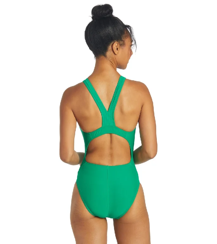 Sporti Solid Wide Strap One Piece Swimsuit (22-44) Green Ruffled Swimsuit Top