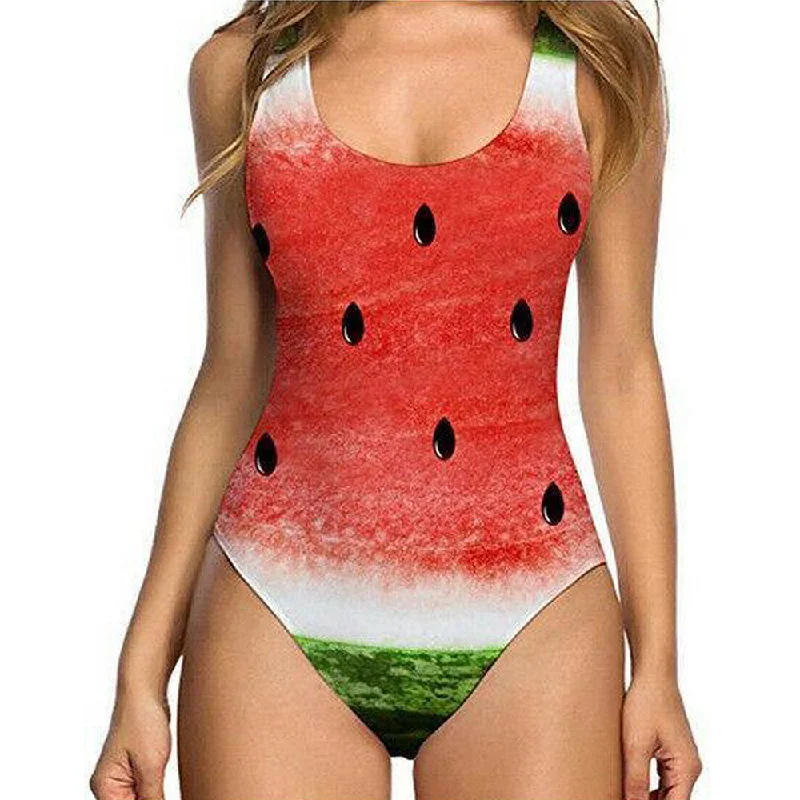 Summer Fruit Print One Piece Beach Swimwear Bold Color Swimsuit