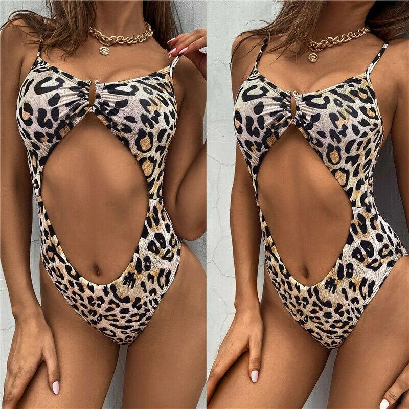 One Piece Sexy Leopard Print Swimsuit Stylish Cover-Up Set